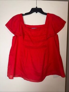 Draper James Red Square-Neck Flutter Sleeve Blouse